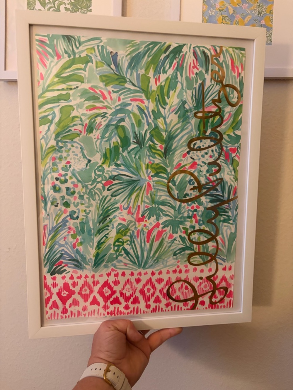 Framed Lilly Pulitzer up cycled paper bag print